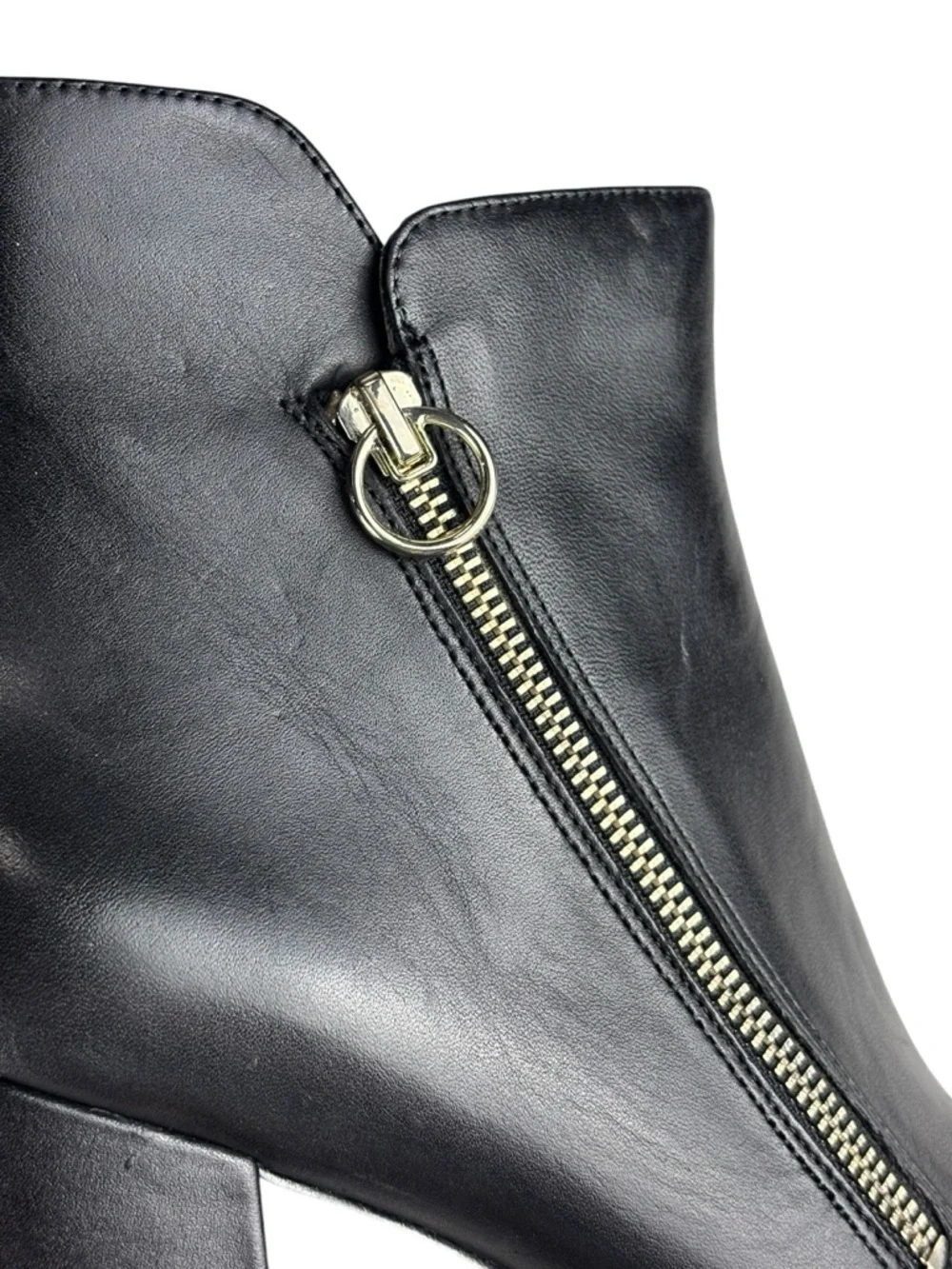 NINE WEST RUSSITY BLACK LEATHER POINTED TOE ASYMMETRIC ZIP ANKLE BOOTS BOOTIES